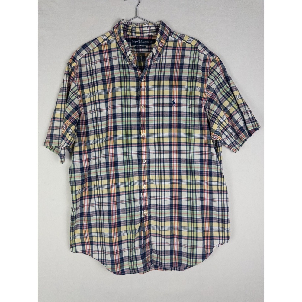 VTG Polo Ralph Lauren Shirt Mens XL‎ Classic Fit 100% Cotton Plaid Classic Pony